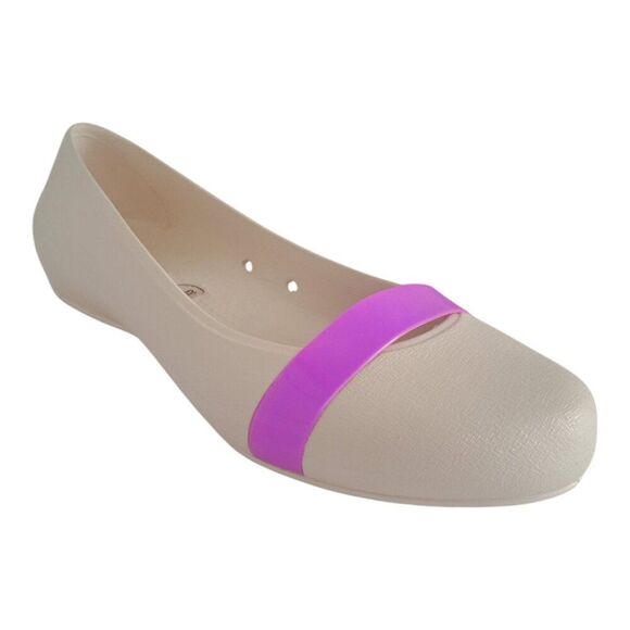 Crocs Brynn Flats Women's 10 Cap Toe Ballet Casual Off White Slip Violet Strip - Picture 1 of 8